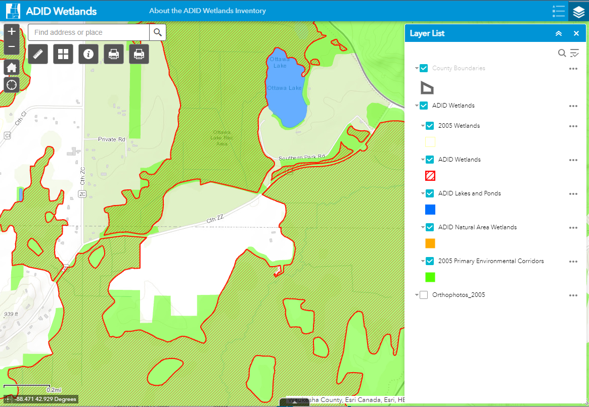 screenshot of a map of a wetland